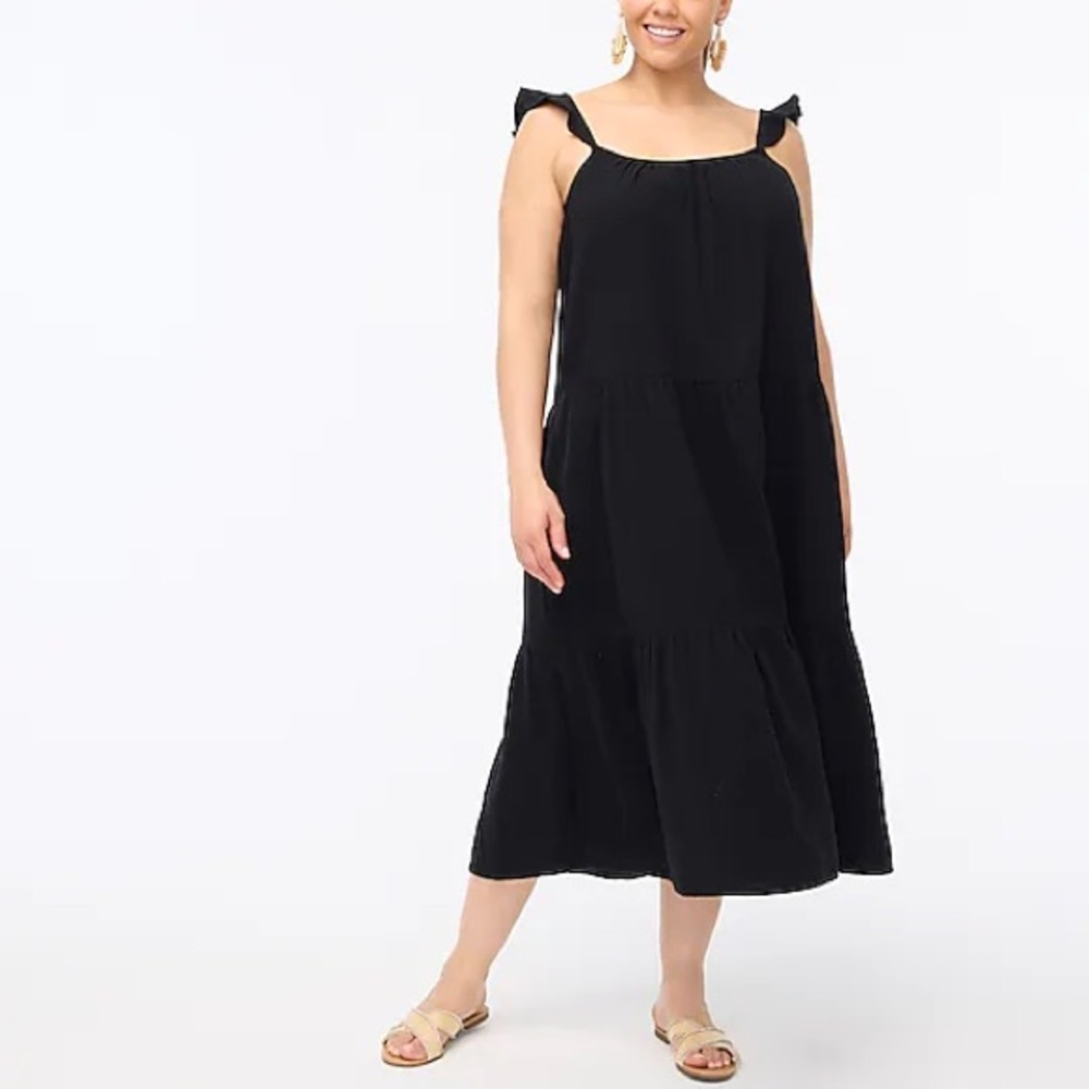 J. Crew Black Sundress with Ruffled Straps and Square Neck,size XL, NWT